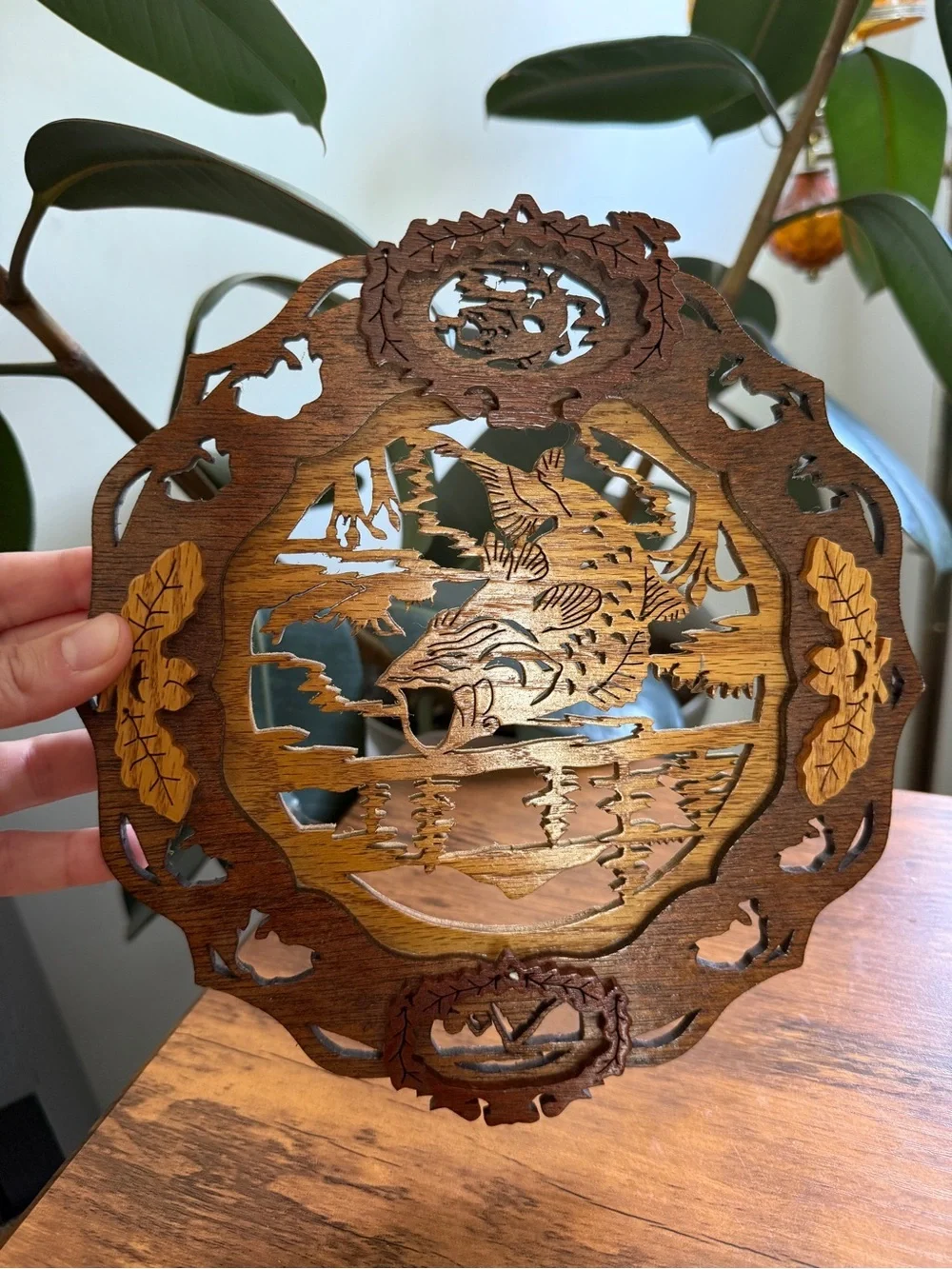 Intricate Wooden Fish Wall Art - Brown and Tan